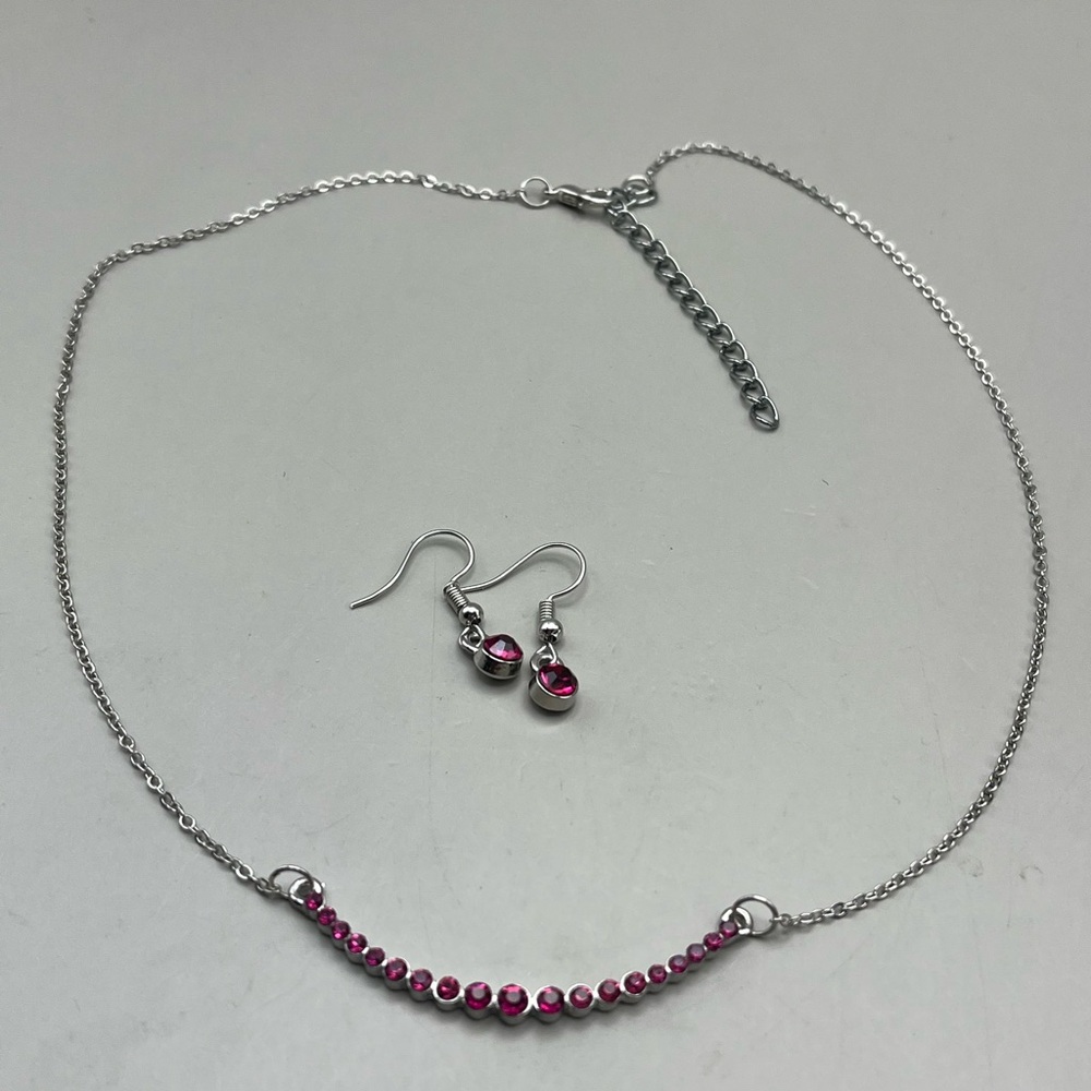 Elegant Silver and Deep Rose Jewelry Set
